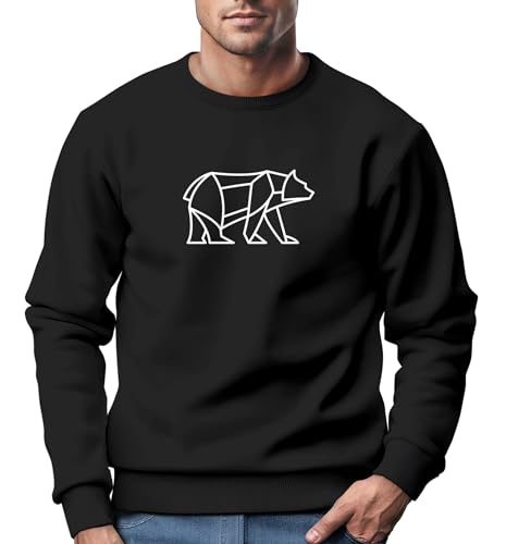 Neverless® Sweatshirt Herren Bär Geometrie Tier Motiv Polygon Design Rundhals-Pullover Otdoor Fashion Streetwear Variante 2 schwarz XL von Neverless