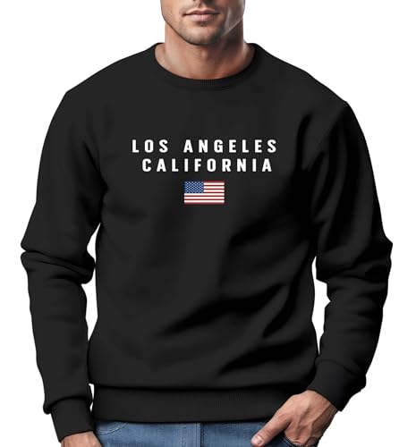 Neverless® Sweatshirt Herren Bedruckt Schriftzug California Los Angeles USA Amerika Flagge Rundhals-Pullover schwarz XL von Neverless