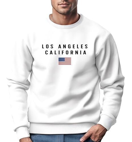 Neverless® Sweatshirt Herren Bedruckt Schriftzug California Los Angeles USA Amerika Flagge Rundhals-Pullover weiß M von Neverless