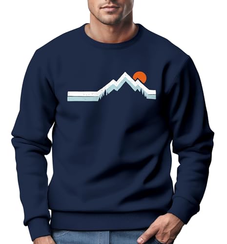 Neverless® Sweatshirt Herren Berg Wandern Natur Outdoor Aufdruck Print Rundhals-Pullover Fashion Streetwear Navy XL von Neverless