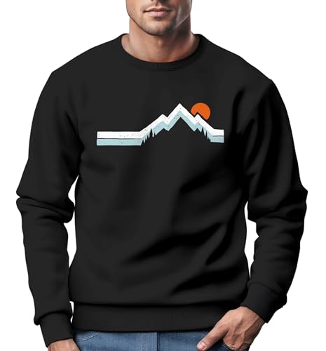 Neverless® Sweatshirt Herren Berg Wandern Natur Outdoor Aufdruck Print Rundhals-Pullover Fashion Streetwear schwarz 3XL von Neverless