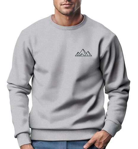 Neverless® Sweatshirt Herren Berge Logo Print Rundhals-Pullover Natur Outdoor Fashion Streetwear Variante 2 grau L von Neverless