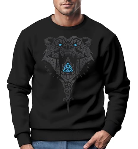 Neverless® Sweatshirt Herren Berserker Bär Wikinger Krieger Odin Thor Valhalla Runen Valknut Pullover Schwarz 3XL von Neverless