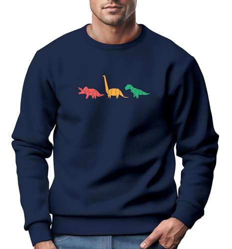 Neverless® Sweatshirt Herren Dinosaurier Aufdruck Polygon Tiere Geometric Print Fashion Streetstyle Rundhals-Pullover Navy 3XL von Neverless