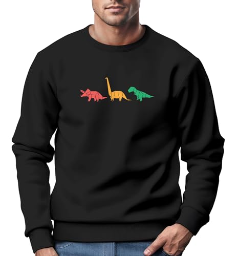 Neverless® Sweatshirt Herren Dinosaurier Aufdruck Polygon Tiere Geometric Print Fashion Streetstyle Rundhals-Pullover schwarz XL von Neverless