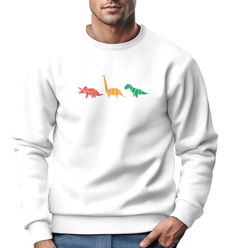 Neverless® Sweatshirt Herren Dinosaurier Aufdruck Polygon Tiere Geometric Print Fashion Streetstyle Rundhals-Pullover weiß L von Neverless