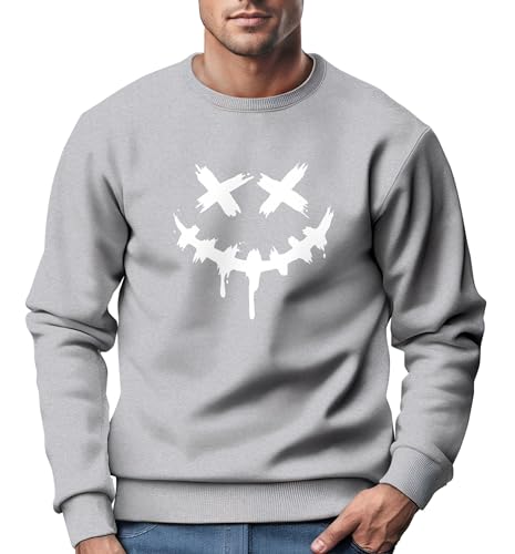 Neverless® Sweatshirt Herren Drip Face Techwear Fashion Streetstyle Smiling Face Smile Trend Rundhals-Pullover Fashion grau-Weiss XXL von Neverless
