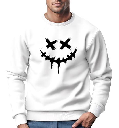 Neverless® Sweatshirt Herren Drip Face Techwear Fashion Streetstyle Smiling Face Smile Trend Rundhals-Pullover Fashion weiß 4XL von Neverless