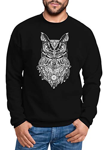 Neverless® Sweatshirt Herren Eule Boho Bohamian Atzec Owl geometrisch Rundhals-Pullover schwarz 4XL von Neverless