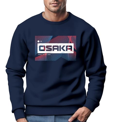Neverless® Sweatshirt Herren Japan Osaka Asian Style Teachwear Fashion Streetstyle Rundhals-Pullover Fashion Streetwear Navy XS von Neverless