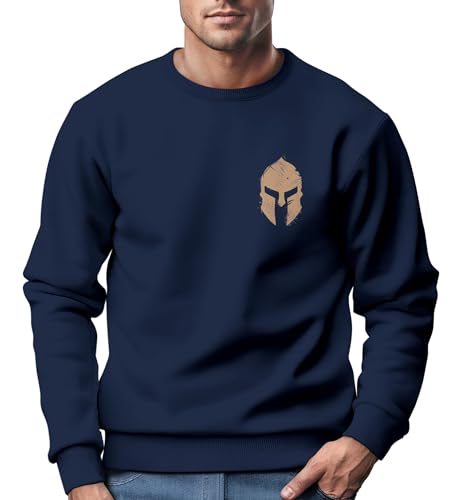 Neverless® Sweatshirt Herren Logo Print Sparta-Helm Spartaner Gladiator Krieger Warrior Rundhals-Pullover Fashion Streetwear Navy-gelb S von Neverless