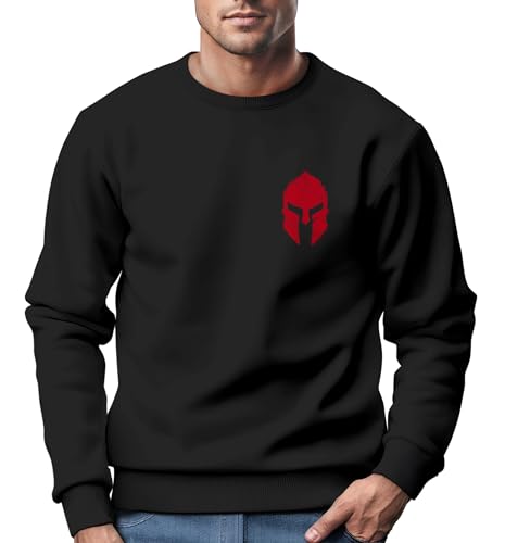 Neverless® Sweatshirt Herren Logo Print Sparta-Helm Spartaner Gladiator Krieger Warrior Rundhals-Pullover Fashion Streetwear schwarz/rot XL von Neverless