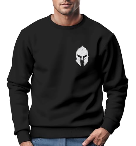 Neverless® Sweatshirt Herren Logo Print Sparta-Helm Spartaner Gladiator Krieger Warrior Rundhals-Pullover Fashion Streetwear schwarz -Weiss XL von Neverless