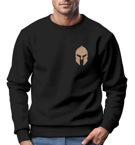 Neverless® Sweatshirt Herren Logo Print Sparta-Helm Spartaner Gladiator Krieger Warrior Rundhals-Pullover Fashion Streetwear schwarz-gelb 3XL von Neverless