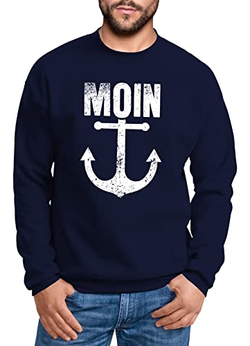 Neverless® Sweatshirt Herren Moin Anker Retro Print Aufdruck Maritim Nordisch Rundhals-Pullover Fashion Streetwear Navy L von Neverless