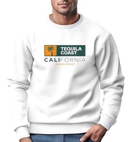 Neverless® Sweatshirt Herren Print California USA Tequila Coast Aufdruck Rundhals-Pullover Fashion Streetwear weiß 4XL von Neverless