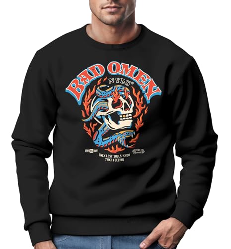 Neverless® Sweatshirt Herren Print Skull Totenkopf Grafik Biker Design Rundhals-Pullover Fashion Streetwear schwarz XXL von Neverless