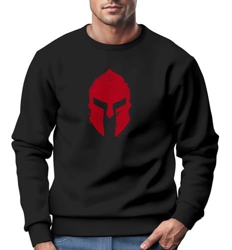 Neverless® Sweatshirt Herren Print Sparta-Helm Spartaner Gladiator Krieger Warrior Rundhals-Pullover Bedruckt Fashion Streetwear schwarz/rot M von Neverless