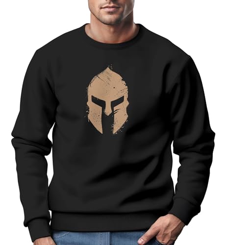 Neverless® Sweatshirt Herren Print Sparta-Helm Spartaner Gladiator Krieger Warrior Rundhals-Pullover Bedruckt Fashion Streetwear schwarz-gelb XXL von Neverless