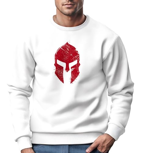 Neverless® Sweatshirt Herren Print Sparta-Helm Spartaner Gladiator Krieger Warrior Rundhals-Pullover Bedruckt Fashion Streetwear weiß L von Neverless