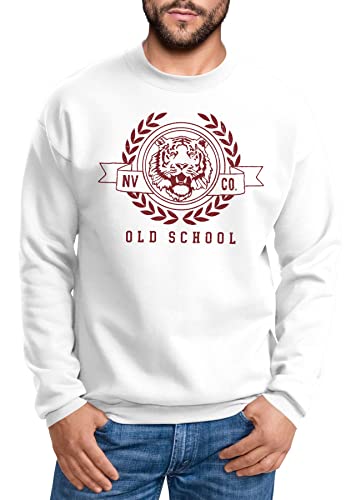 Neverless® Sweatshirt Herren Schriftzug Oldschool Print Tiger Pullover Bedruckt Rundhals-Pullover weiß-rot 3XL von Neverless