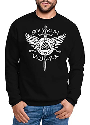 Neverless® Sweatshirt Herren See You in Valhalla Schwert Runen Odin Vikings Rundhals-Pullover schwarz XS von Neverless