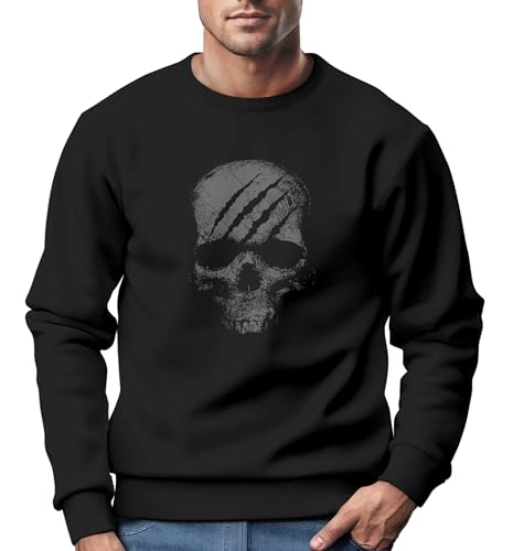 Neverless® Sweatshirt Herren Totenkopf Skull Totenschädel Skelett Print Aufdruck Rundhals-Pullover Fashion Streetwear schwarz XXL von Neverless