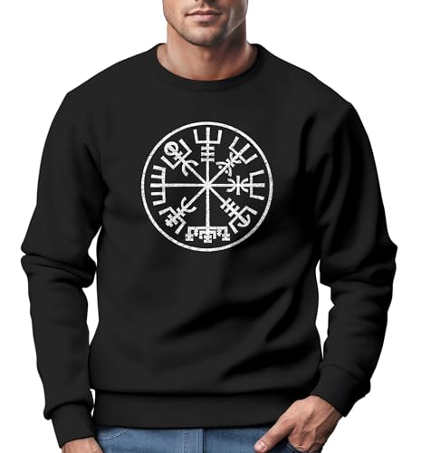 Neverless® Sweatshirt Herren Vegvisir Runenkompass Wikinger Kompass nordische Mythologie Kelten Germanen Schwarz S von Neverless