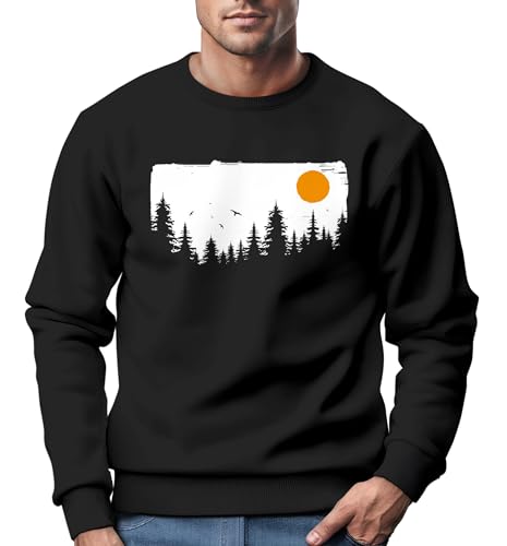 Neverless® Sweatshirt Herren Wald Bäume Outdoor Adventure Abenteuer Natur Rundhals-Pullover Fashion Streetwear schwarz L von Neverless