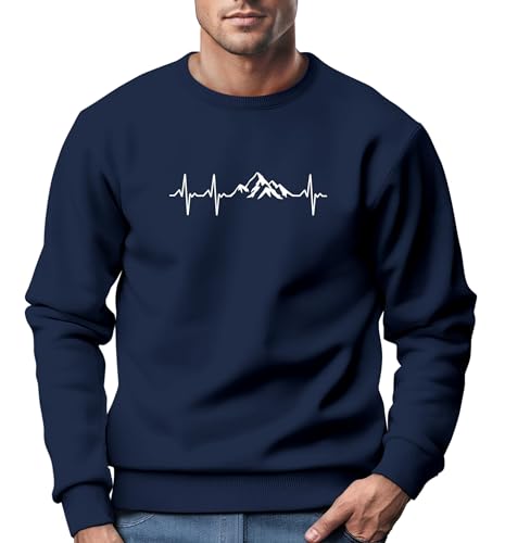 Neverless® Sweatshirt Herren Wandern Berge Herzschlag Outdoor Rundhals-Pullover Fashion Streetwear Navy L von Neverless