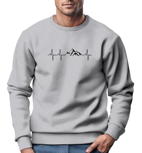 Neverless® Sweatshirt Herren Wandern Berge Herzschlag Outdoor Rundhals-Pullover Fashion Streetwear grau XS von Neverless
