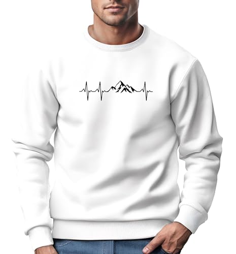 Neverless® Sweatshirt Herren Wandern Berge Herzschlag Outdoor Rundhals-Pullover Fashion Streetwear weiß L von Neverless