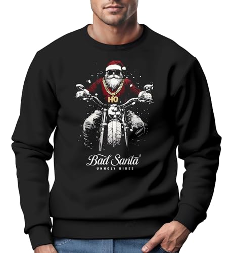 Neverless® Sweatshirt Herren Weihnachten Bad Santa Biker Motorrad Aufdruck Print Rundhals-Pullover Fashion Streetwear schwarz L von Neverless