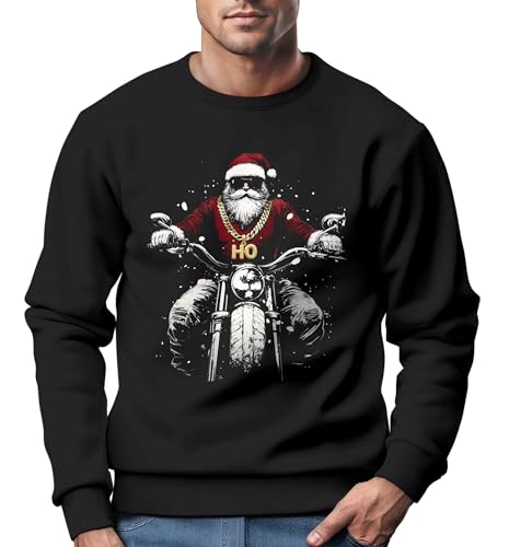 Neverless® Sweatshirt Herren Weihnachten Bad Santa Biker Motorrad Aufdruck Print Rundhals-Pullover Fashion Streetwear schwarz XL von Neverless
