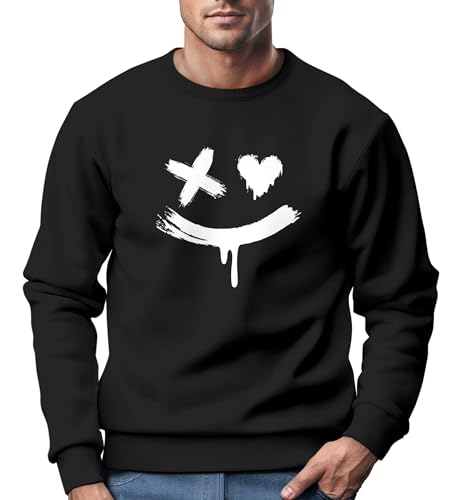 Neverless® Sweatshirt Herren mit Aufdruck Motiv Smile Print Rundhals-Pullover Fashion Streetwear schwarz XS von Neverless