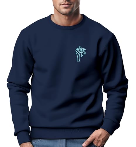 Neverless® Sweatshirt Sweatshirt Herren Aufdruck Print Palme Line Art Motiv Rundhals-Pullover Fashion Streetwear Navy L von Neverless