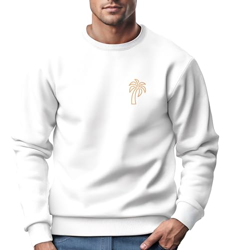 Neverless® Sweatshirt Sweatshirt Herren Aufdruck Print Palme Line Art Motiv Rundhals-Pullover Fashion Streetwear Weiss XS von Neverless