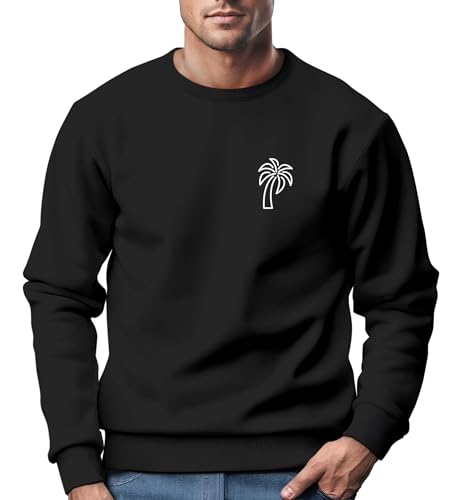 Neverless® Sweatshirt Sweatshirt Herren Aufdruck Print Palme Line Art Motiv Rundhals-Pullover Fashion Streetwear schwarz -Weiss L von Neverless