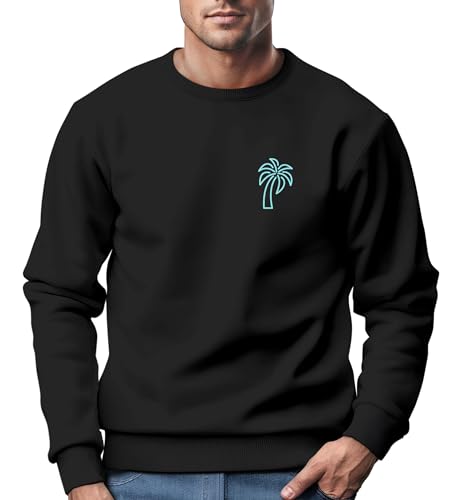 Neverless® Sweatshirt Sweatshirt Herren Aufdruck Print Palme Line Art Motiv Rundhals-Pullover Fashion Streetwear schwarz-türkis M von Neverless