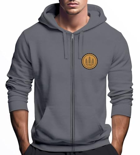 Neverless® Zip Hoodie Herren Outdoor Motiv Bäume Sweatjacke mit Kapuze Logoprint Fashion Streetstyle Convoy Grey L von Neverless