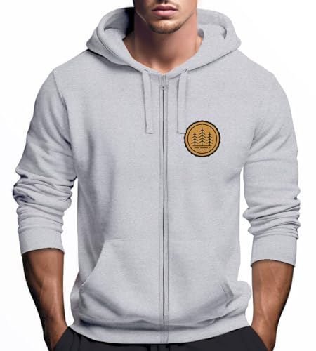 Neverless® Zip Hoodie Herren Outdoor Motiv Bäume Sweatjacke mit Kapuze Logoprint Fashion Streetstyle grau-Melange L von Neverless