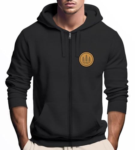 Neverless® Zip Hoodie Herren Outdoor Motiv Bäume Sweatjacke mit Kapuze Logoprint Fashion Streetstyle schwarz XXL von Neverless