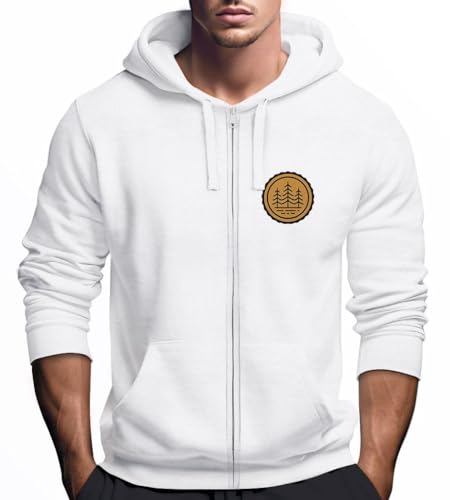 Neverless® Zip Hoodie Herren Outdoor Motiv Bäume Sweatjacke mit Kapuze Logoprint Fashion Streetstyle weiß XS von Neverless