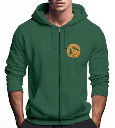 Neverless® Zip Hoodie Herren Print Outdoor Logo Bäume Wald Sweatjacke mit Kapuze Zipjacke Männer Fashion Streetstyle Bottle-Green 3XL von Neverless