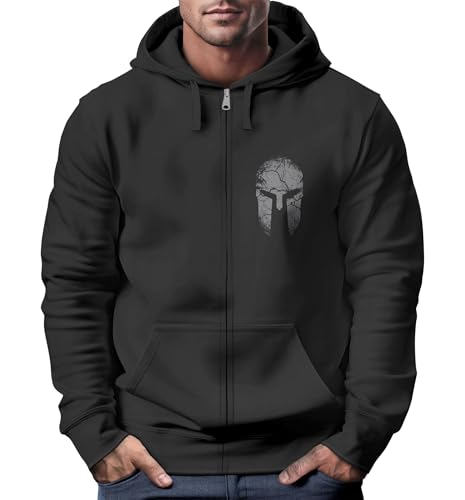 Neverless® Zip-Hoodie Herren Sparta Sweatjacke Kapuze Print Aufdruck Motiv Zipjacke Männer Fashion Streetstyle schwarz L von Neverless