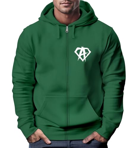 Neverless® Zip Hoodie Herren Sweatjacke mit Kapuze Alpha Logo Print Aufdruck Motiv Männer Fashion Streetstyle Bottle-Green M von Neverless