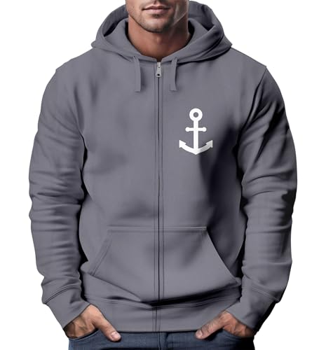 Neverless® Zip-Hoodie Herren Sweatjacke mit Kapuze Anker Logo Print Männer Fashion Streetstyle Convoy Grey L von Neverless