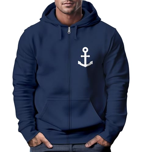Neverless® Zip-Hoodie Herren Sweatjacke mit Kapuze Anker Logo Print Männer Fashion Streetstyle Navy XXL von Neverless