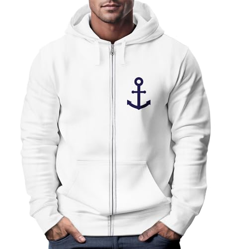 Neverless® Zip-Hoodie Herren Sweatjacke mit Kapuze Anker Logo Print Männer Fashion Streetstyle weiß XS von Neverless