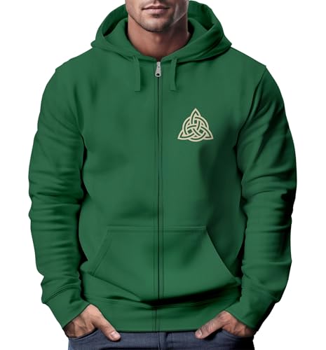 Neverless® Zip Hoodie Herren Sweatjacke mit Kapuze Logo Wikinger nordische Mythologie Valknut Wotansknoten Valhalla Bottle-Green XL von Neverless